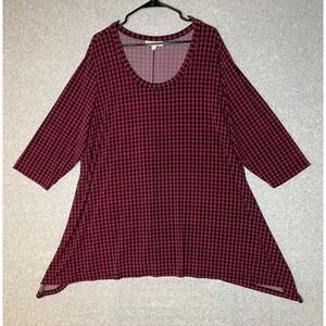 Woman Within Tunic Top‎ Womens 1X Houndstooth 3/4 Sleeve Stretchy Round Neck